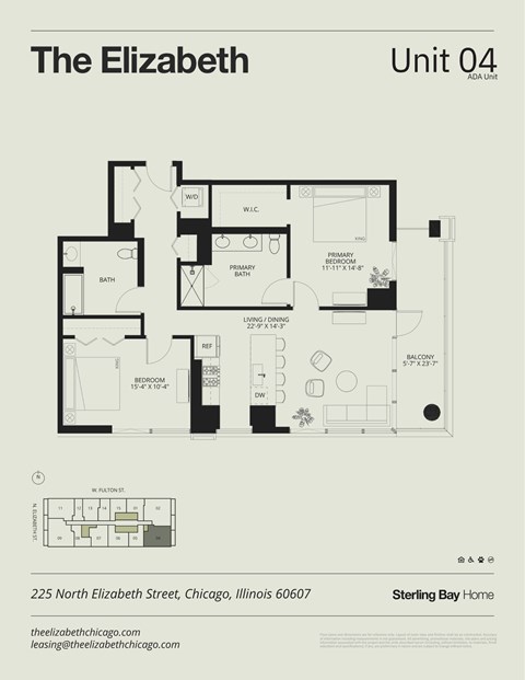 Floor plan for 2 beds, 2 baths, 1200 sqft